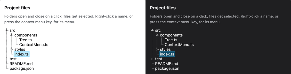 VanillaTree in the light and the dark theme